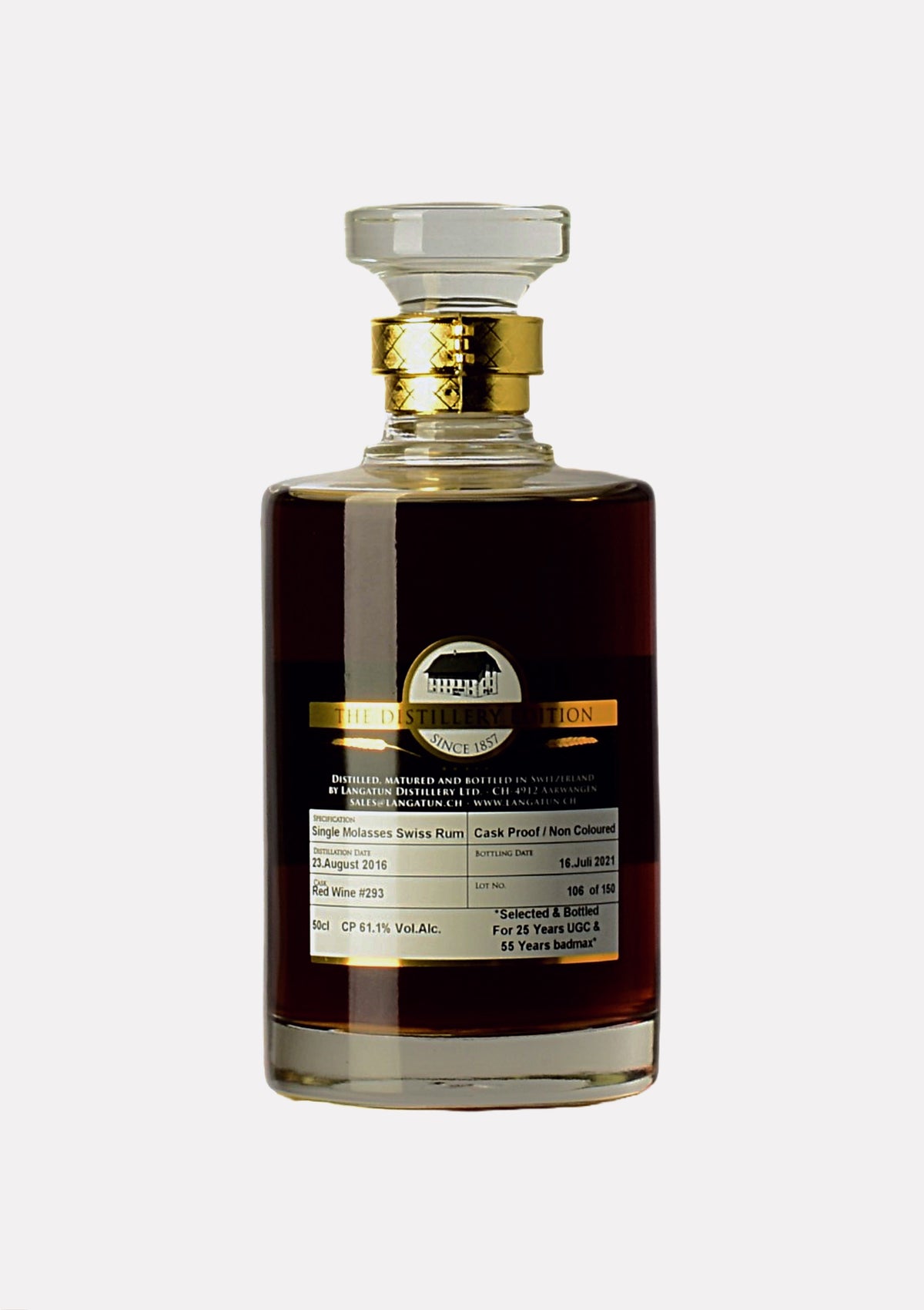 Langatun 25.55 Ron Jubileo Single Molasses Swiss Rum 2016- 2021