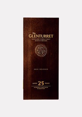 "Flasche The Glenturret 25 Years Highland Single Malt Scotch Whisky, 2023 Release, 70 cl, 42.6 % Vol., mit edlem Design und Holzverschluss."